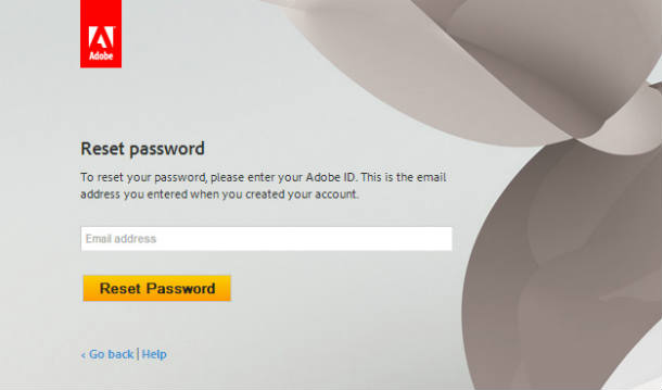 Ссылка для сброса пароля Adobe