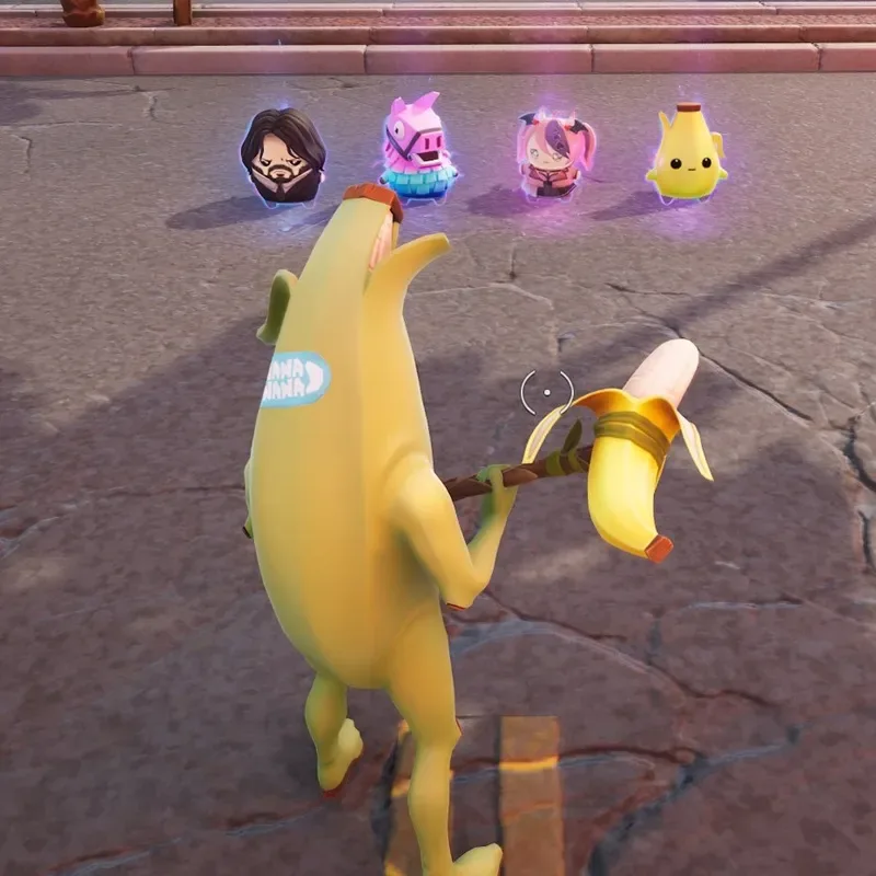 Peely Skin Standing With Peely, Llama, Ironmouse, and John Wick Sprite
