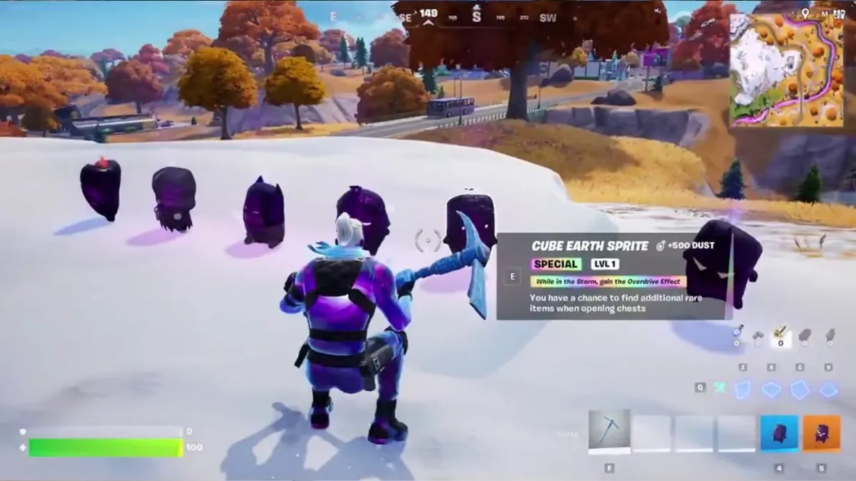 Fortnite player standing in front of all Cube Sprites in Chapter 7 Season 3