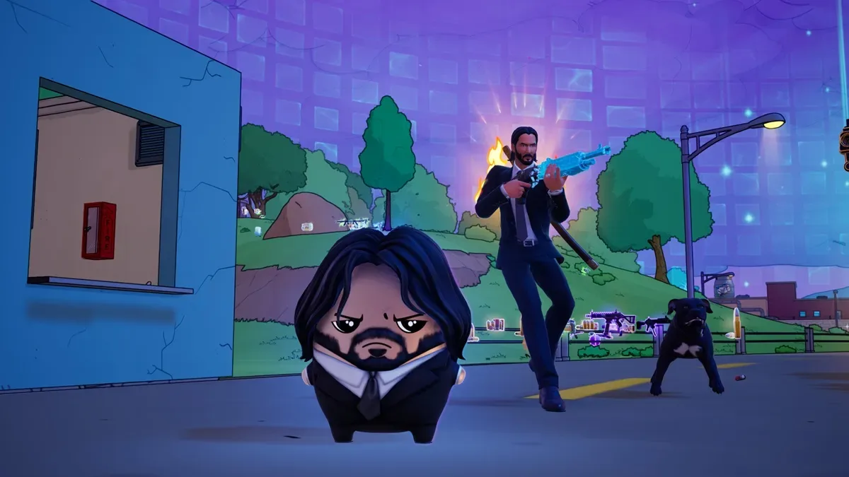 John Wick Running With Dog And Sprite On Ground In Reload Fortnite