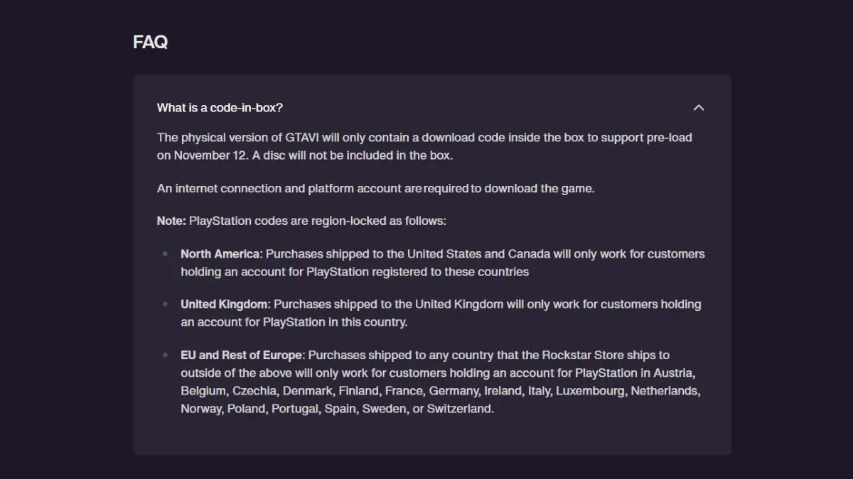 GTA 6 FAQ section on Rockstar Games website
