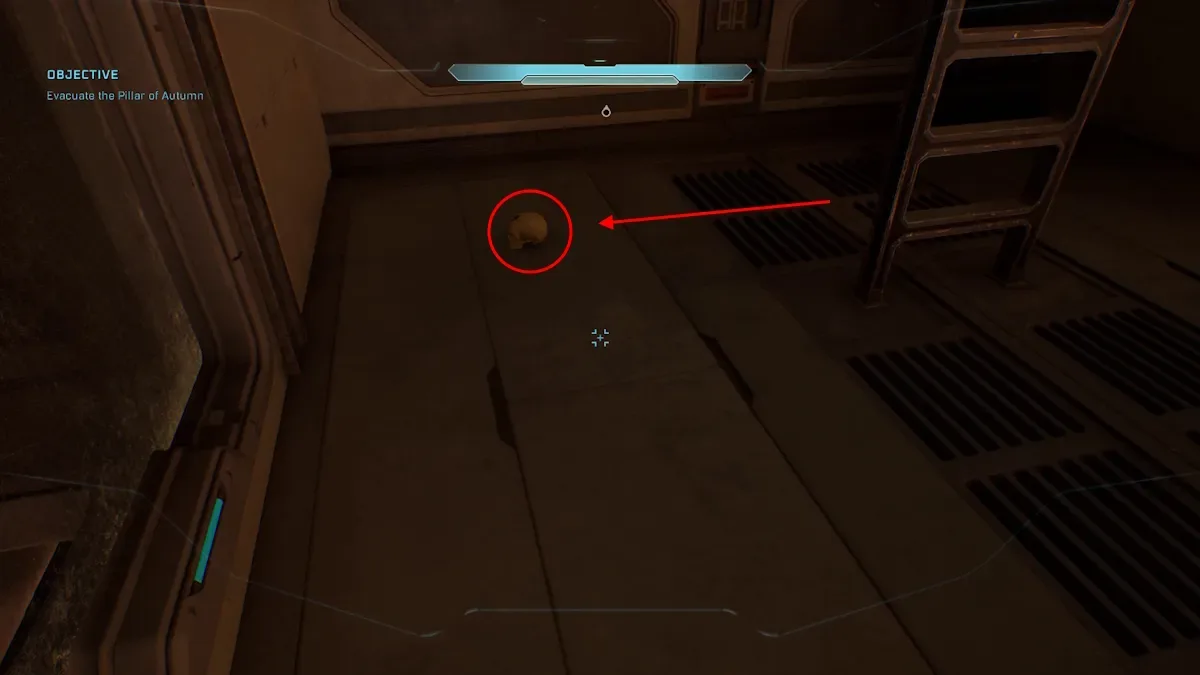 Perspective skull lying on the ground in Halo Campaign Evolved