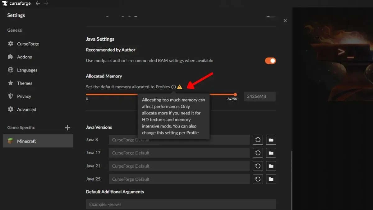 Do not allocate all memory to Minecraft
