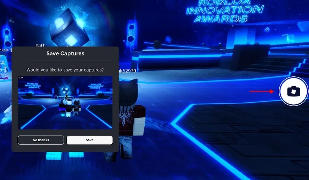 Capture button in Roblox Innovations Awards 2026 for free rewards