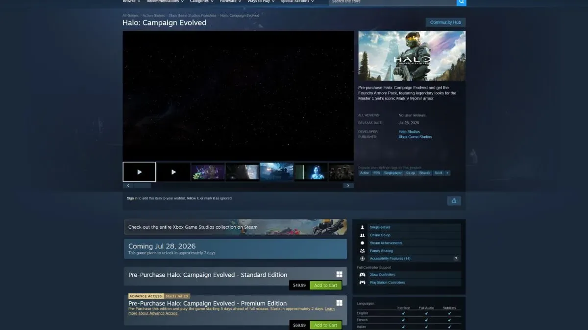 Halo Campaign Evolved Steam page