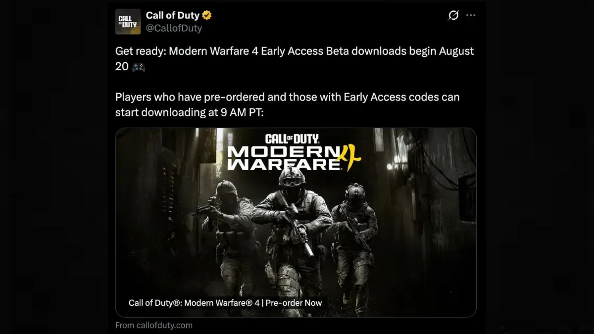 Call of Duty Modern Warfare 4 early access beta download date announced