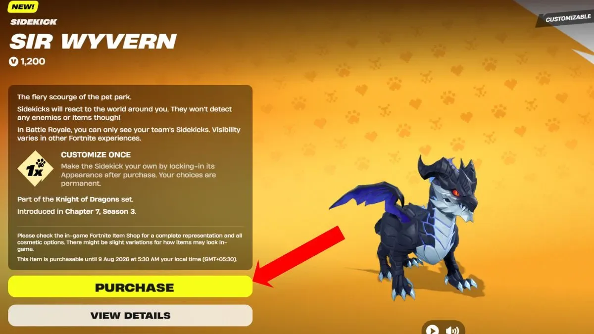 Buying Sir Wyvern Sidekick in Fortnite