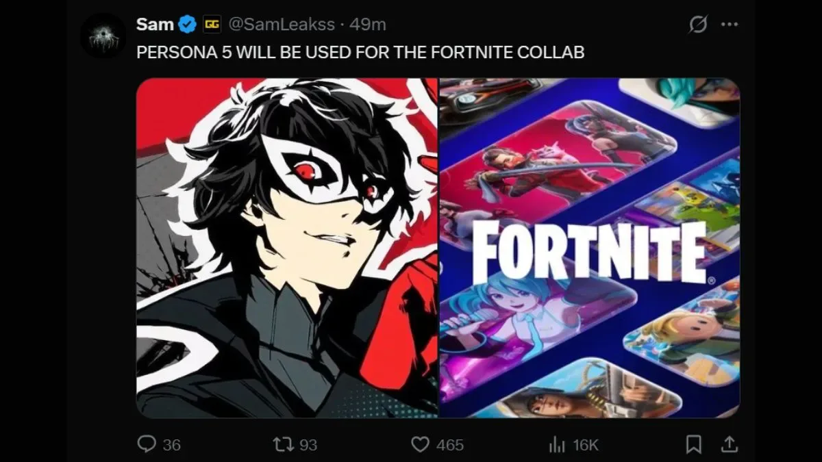 SamLeakss post about the Fortnite Persona 5 Collab