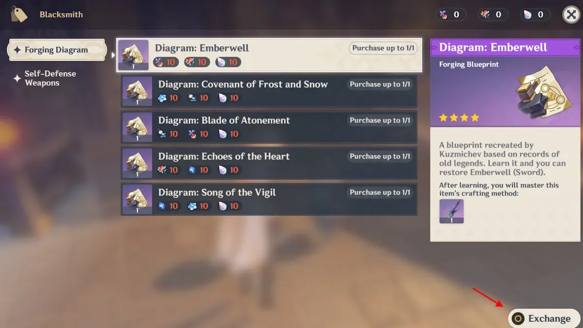 Genshin Impact Snezhnaya craftable weapon diagrams