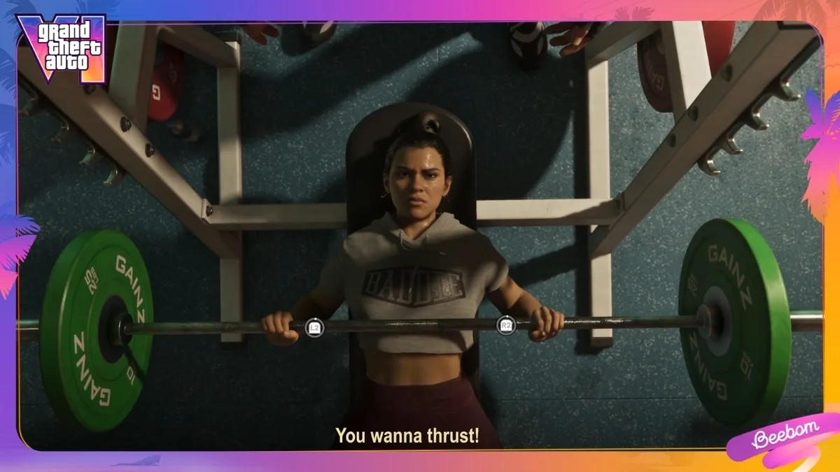GTA 6 Lucia lifting weights in game playthrough