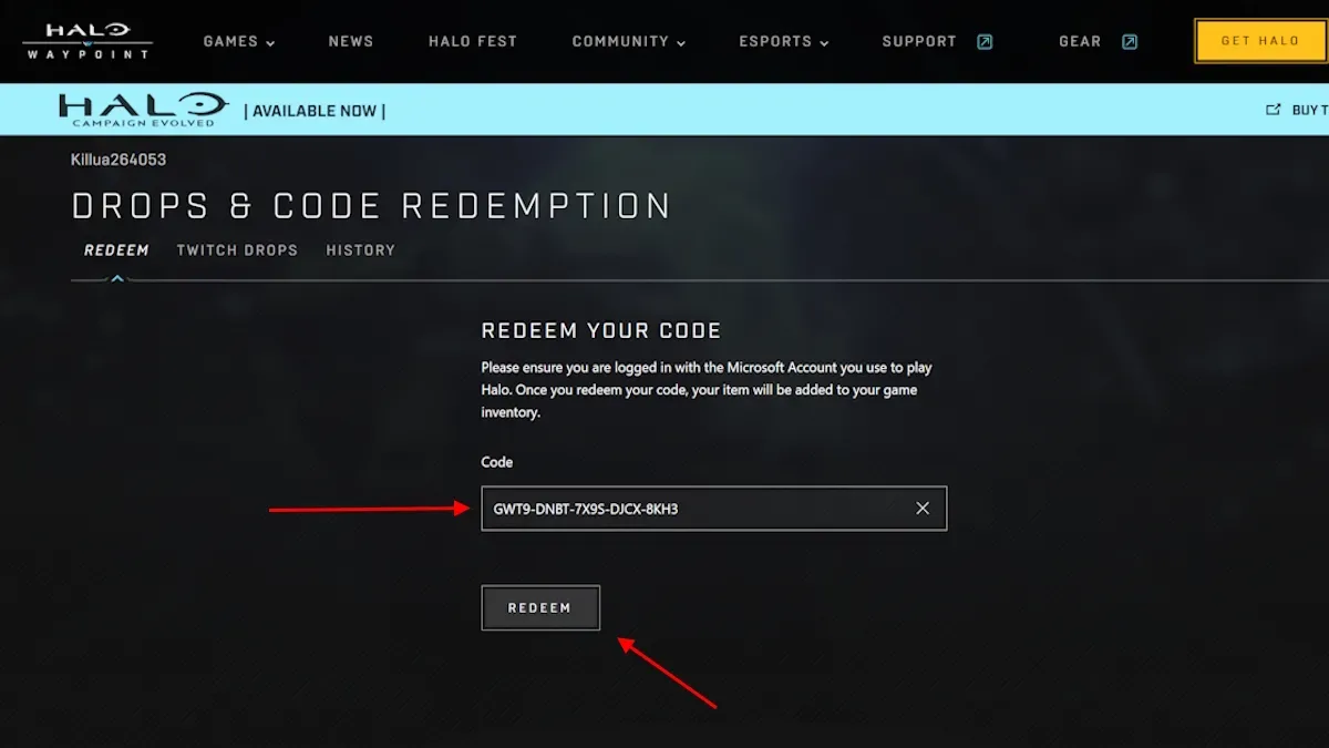 Halo Campaign Evolved Drops and Codes Redemption Platform
