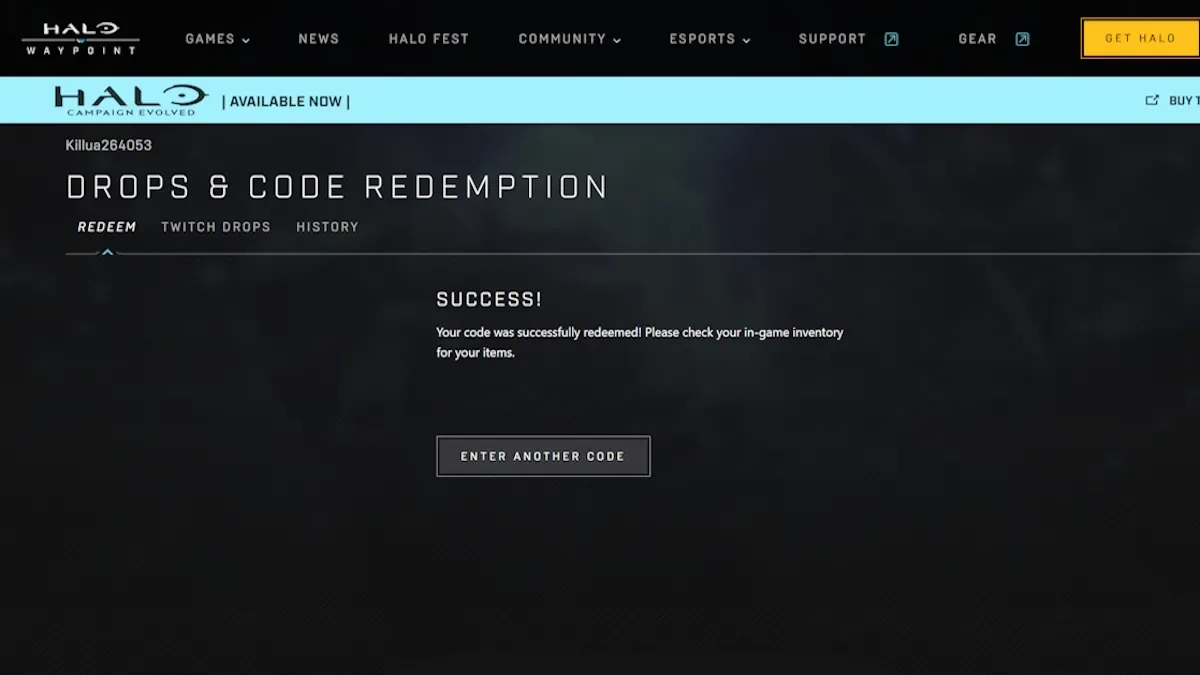 Halo Campaign Evolved Successfully redeemed code
