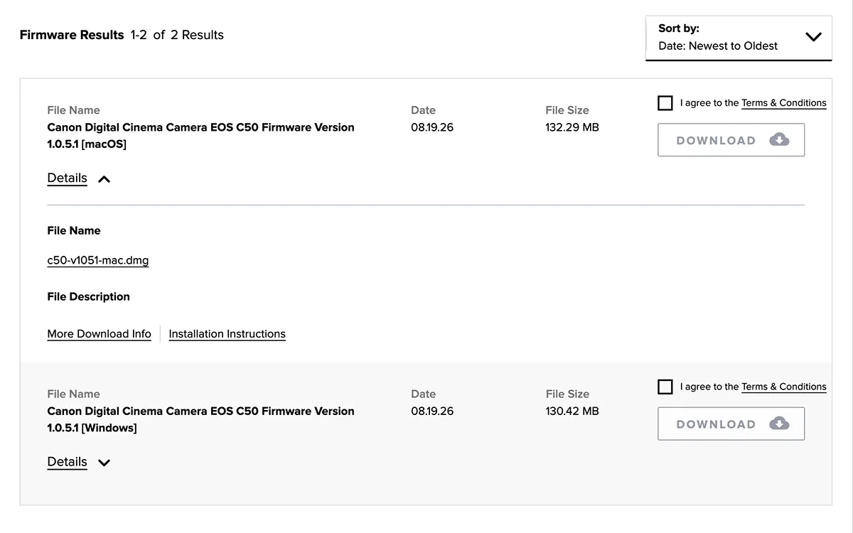 Canon Cinema EOS C50, C80 and C400 Firmware Leak