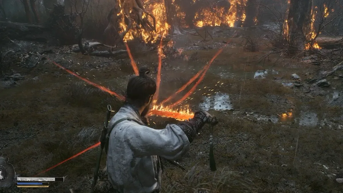 Zhong Kui imbuing weapon with fire from surrounding