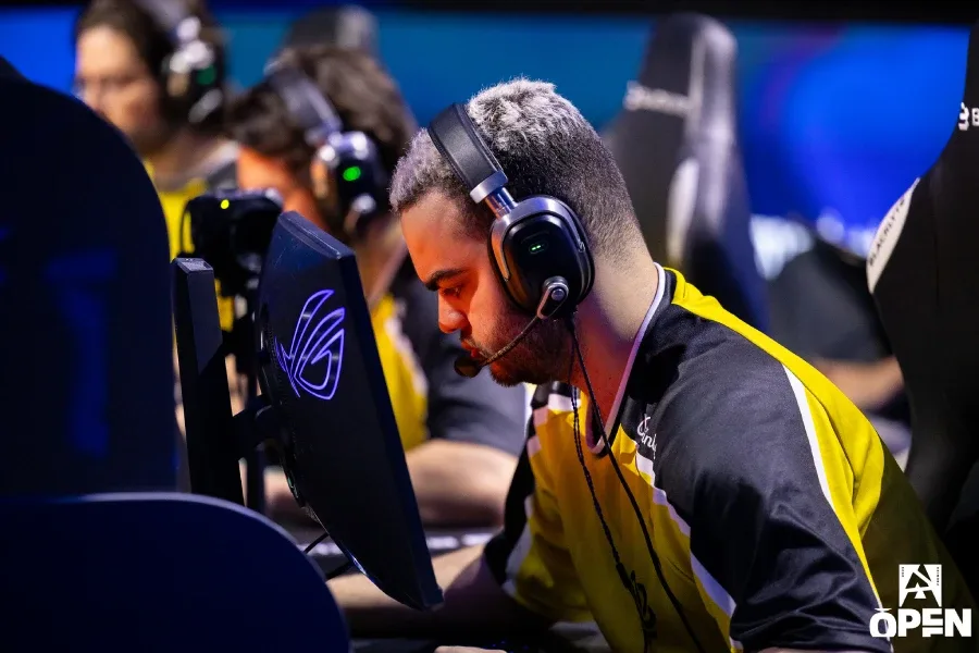 CS2 pro players from the team Legacy, focused during a match at the esports tournament BLAST Open Fall 2026 — a photo.