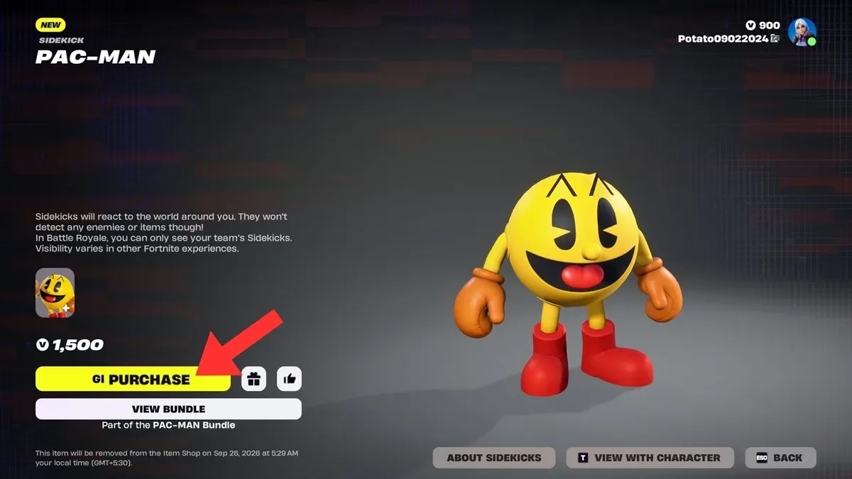 Pac-Man Sidekick in Fortnite Item Shop