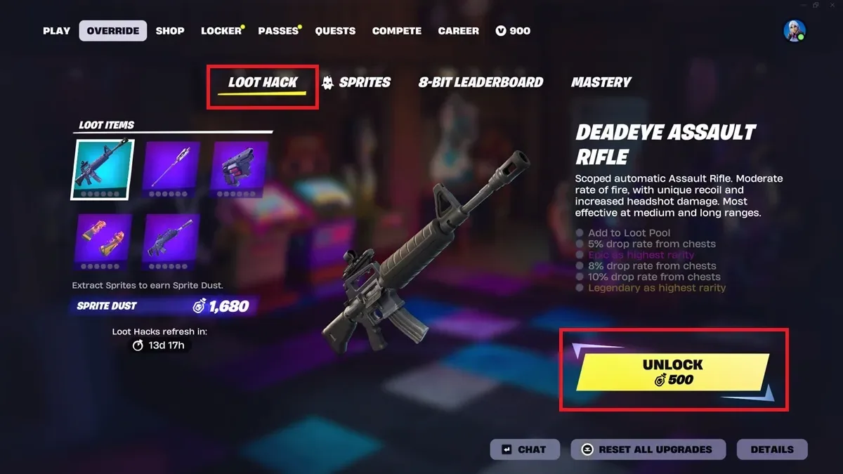 Fortnite Loot Hacks section