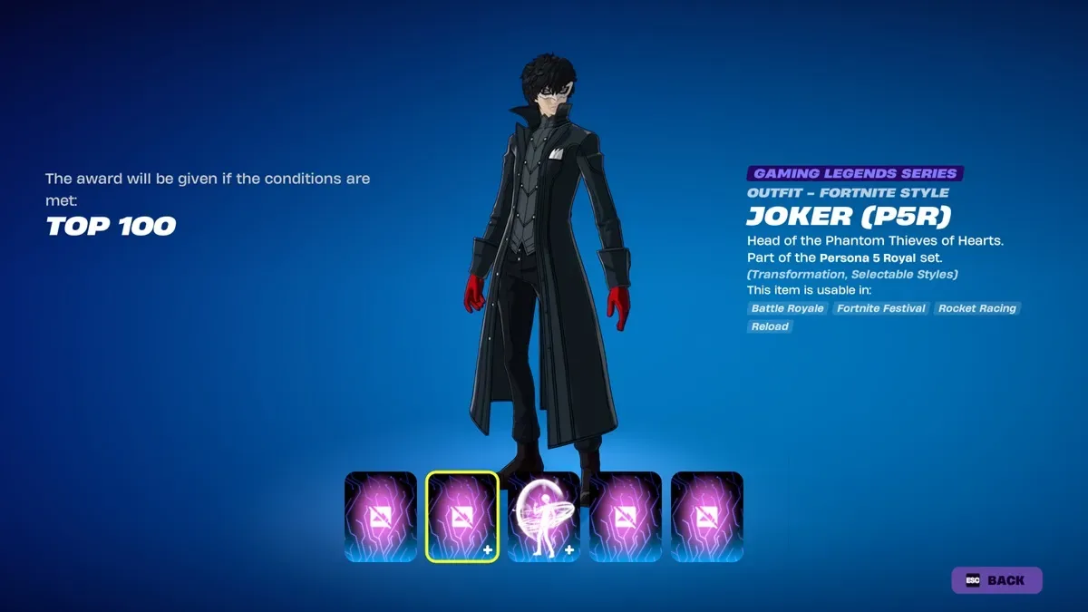 Joker Persona 5 skin in Fortnite