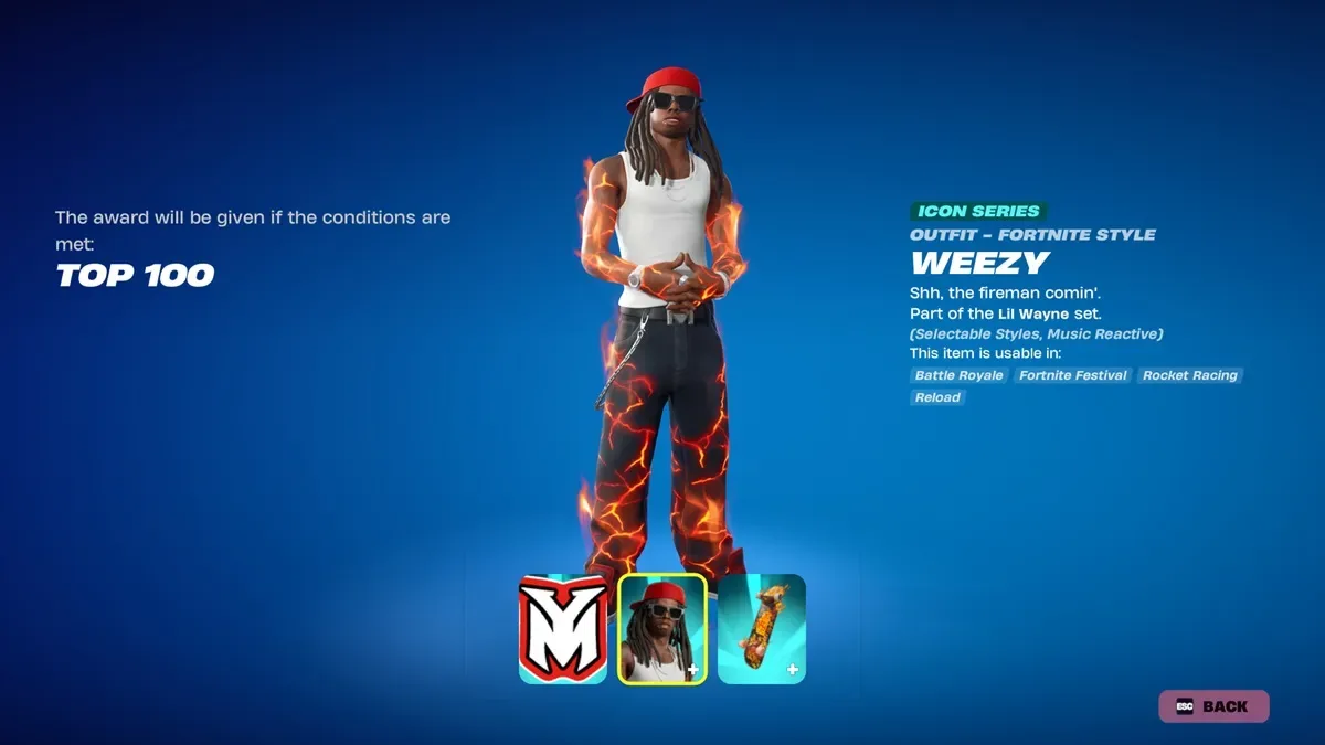 Lil Wayne Weezy skin in Fortnite