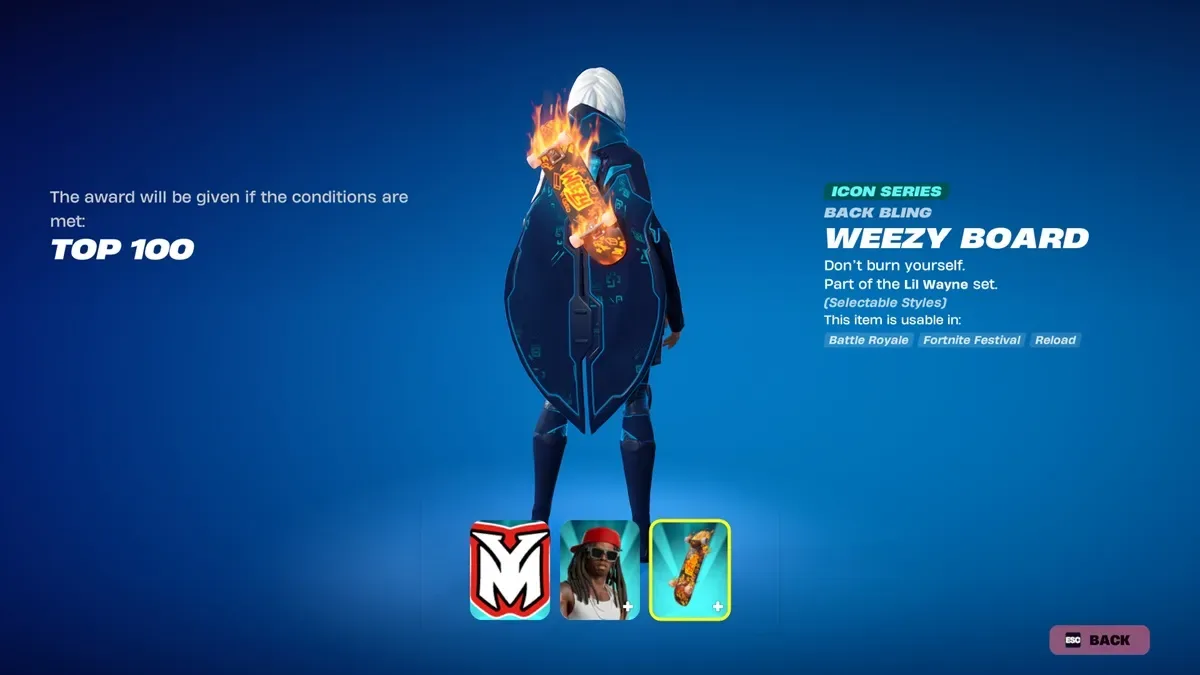 Weezy Board back bling in Fortnite