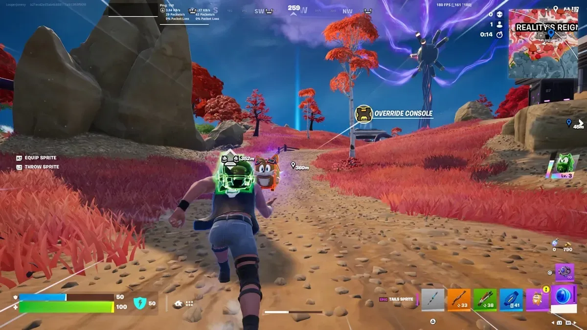 Running towards Override Console in Fortnite