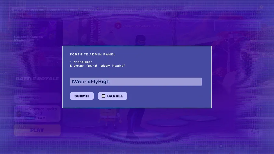 Fortnite Admin Panel Code 'IWannaFlyHigh'