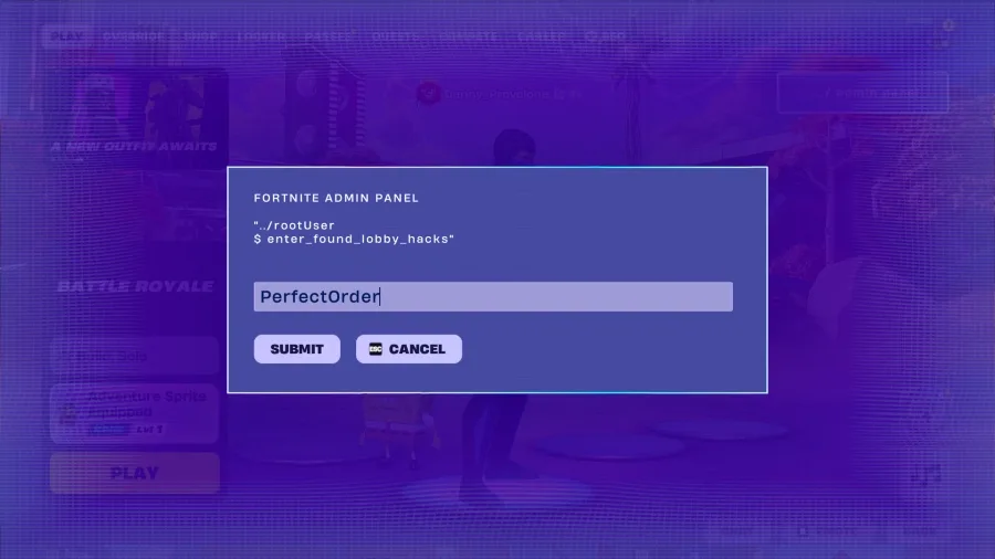 Fortnite Admin Panel Code 'PerfectOrder'
