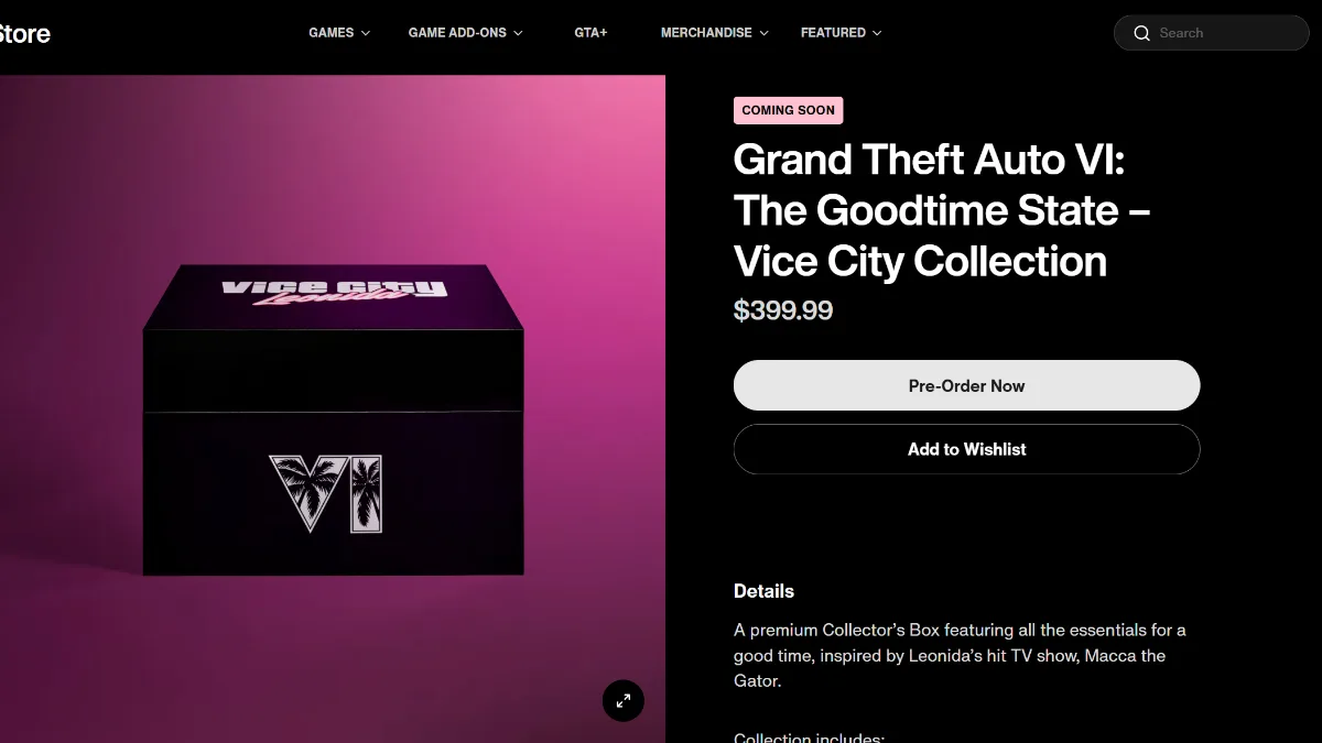 GTA 6 Collector's Edition on Rockstar's official website.
