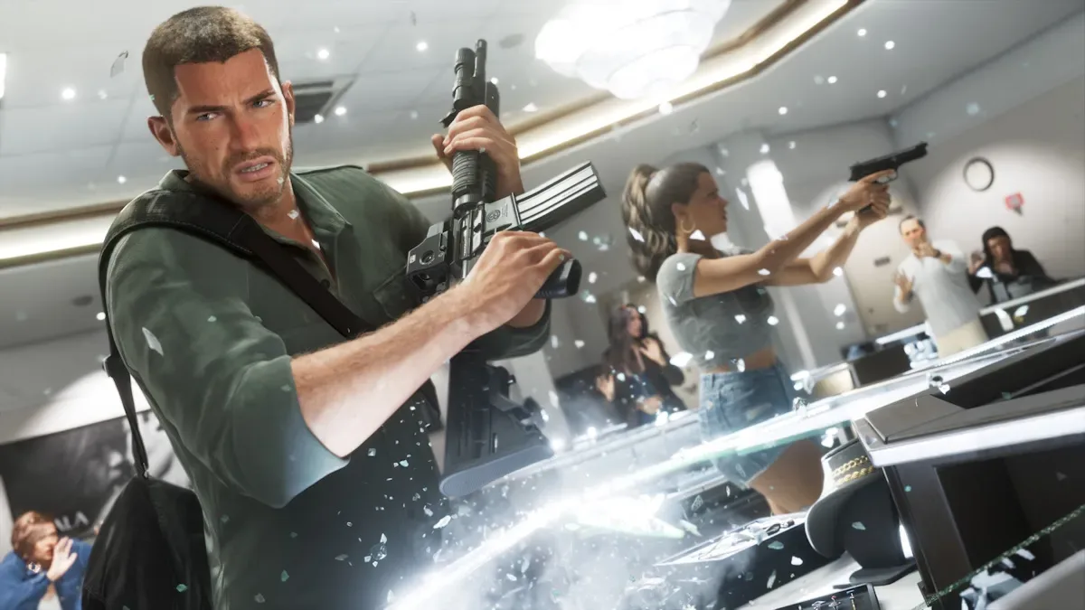 Jason and Lucia using GTA 6 weapons