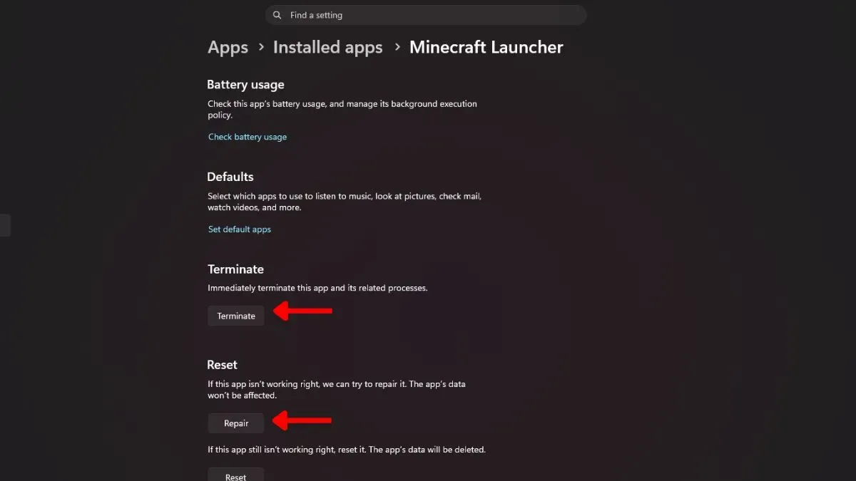 Terminate and repair minecraft launcher to fix minecraft dungeons 2 error code 0064