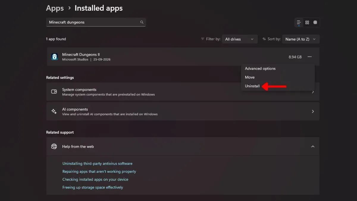 uninstall and reinstall minecraft dungeons 2