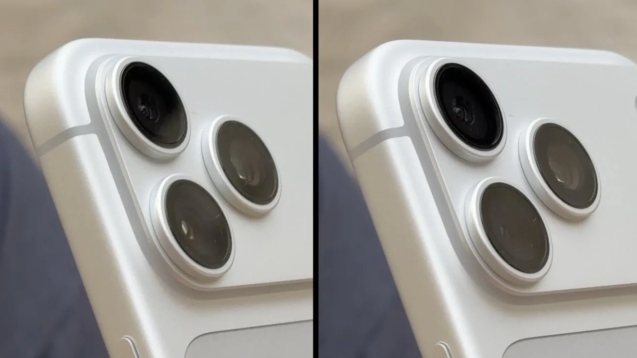 The iPhone 18 Pro features a variable aperture main camera. The bottom lens is open in the left photo, and more closed in the right photo