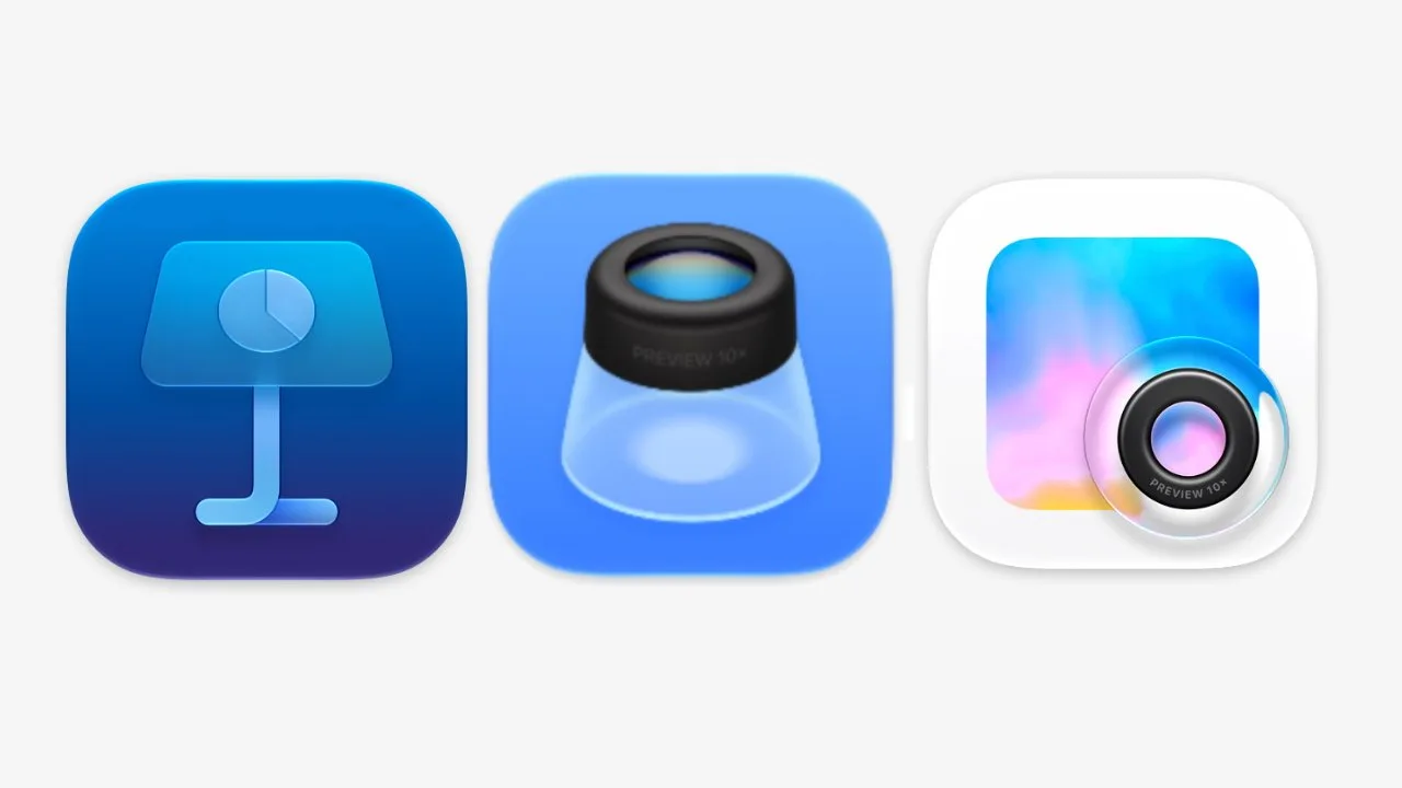 L-R: The Keynote icon, the original Preview icon, and the final Preview one.