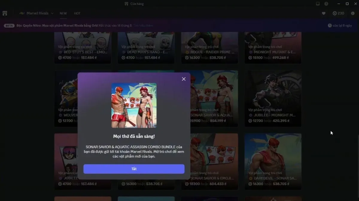 Marvel Rivals skin purchased using orbs
