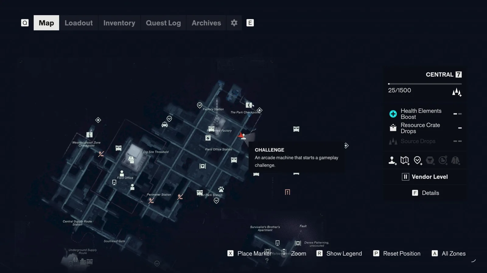 The map shows a SHUM arcade cabinet location in Control Resonant
