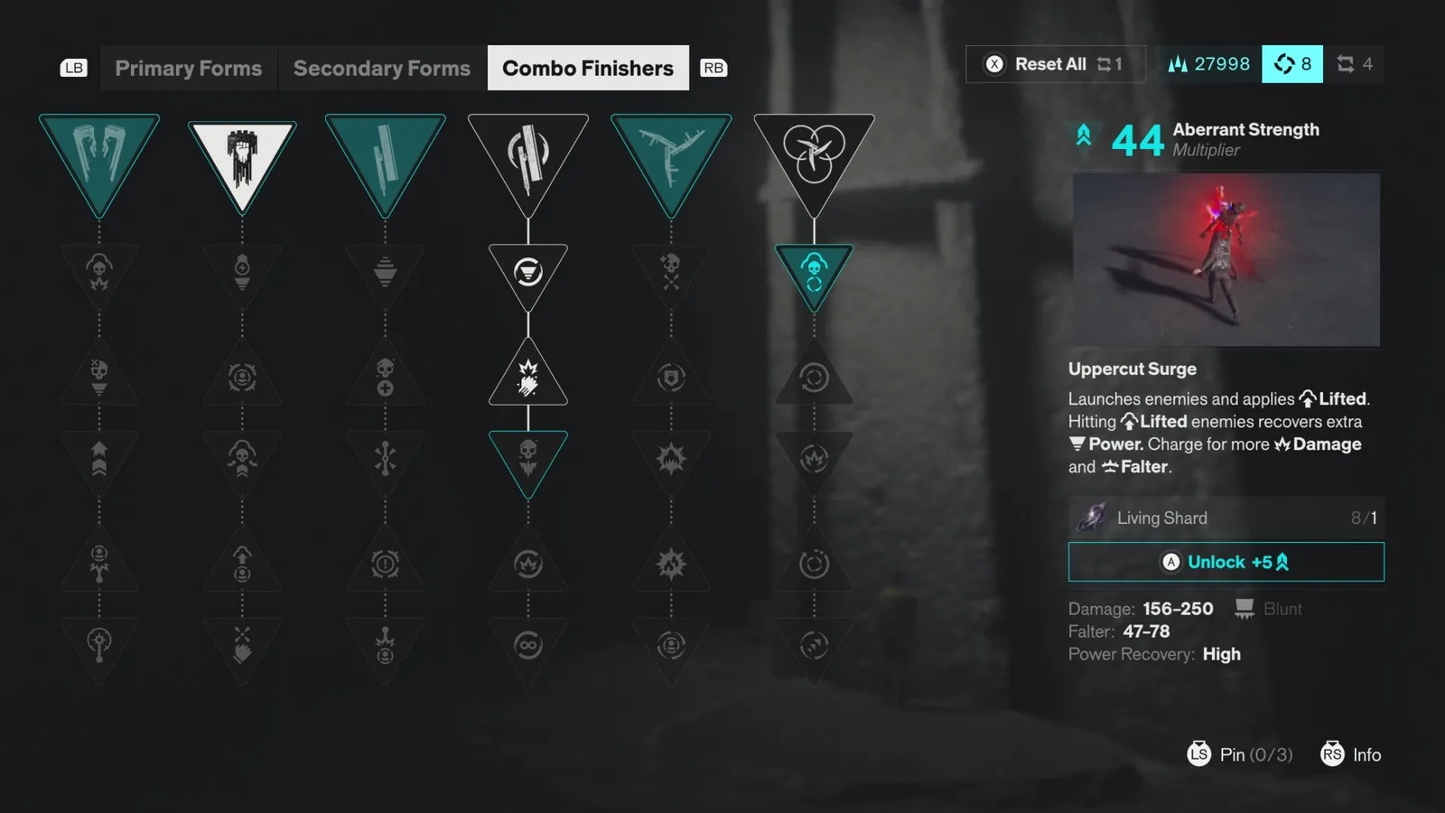 The Combo Finisher menu for Uppercut Surge in Control Resonant