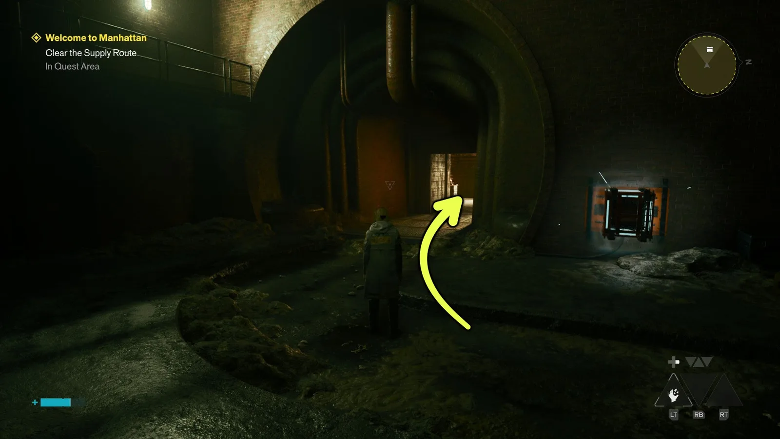 A screenshot from Control Resonant, showing the location of the Power Upgrade point in the sewers.