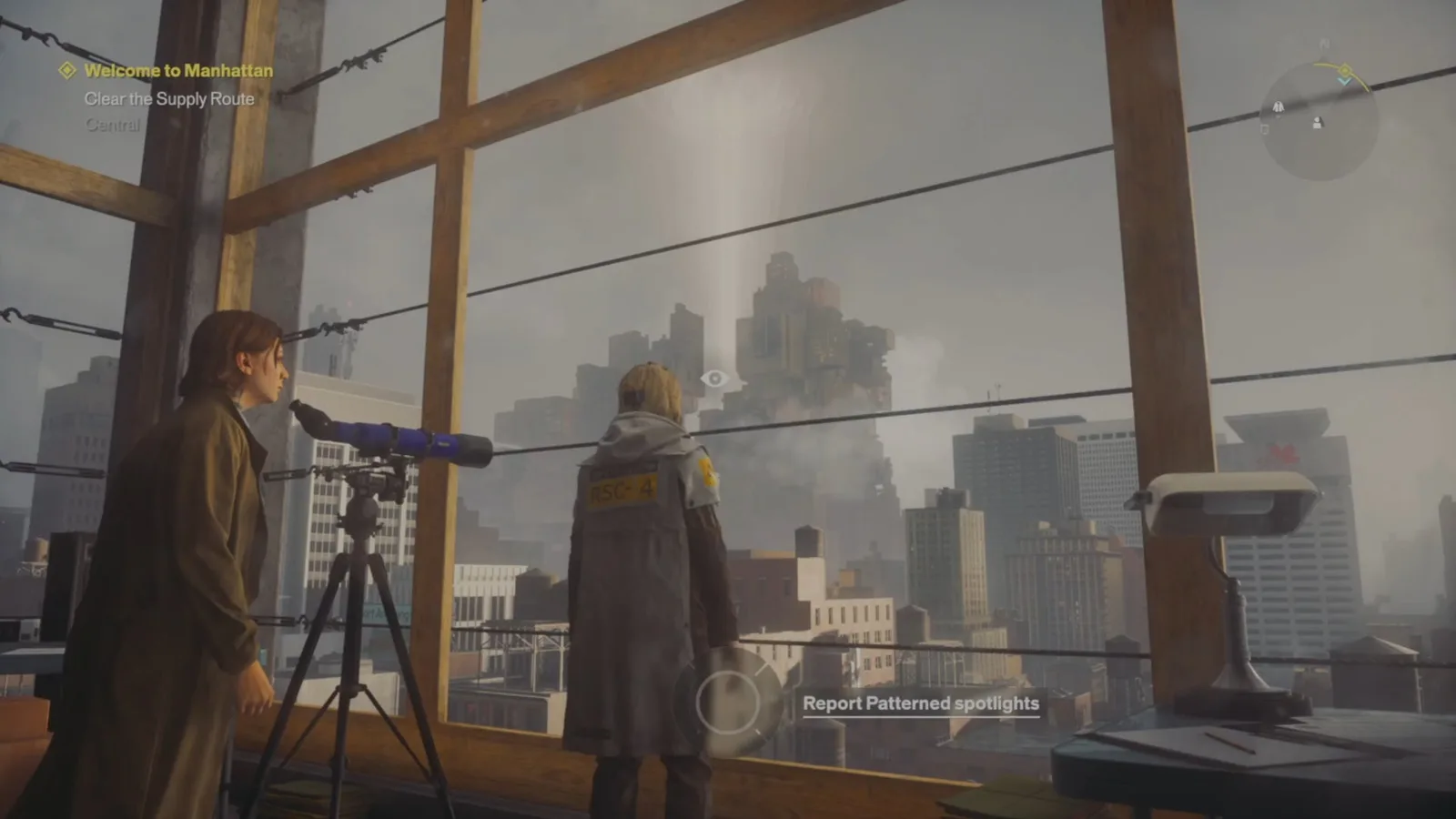 A screenshot from Control Resonant, showing Dylan finding points of interest in the Central outpost.