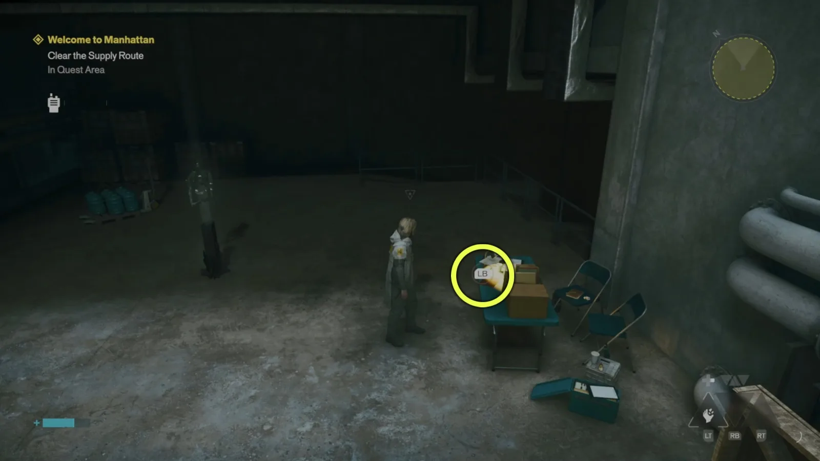 A screenshot from Control Resonant, showing Dylan finding the Status Enquiry collectible.
