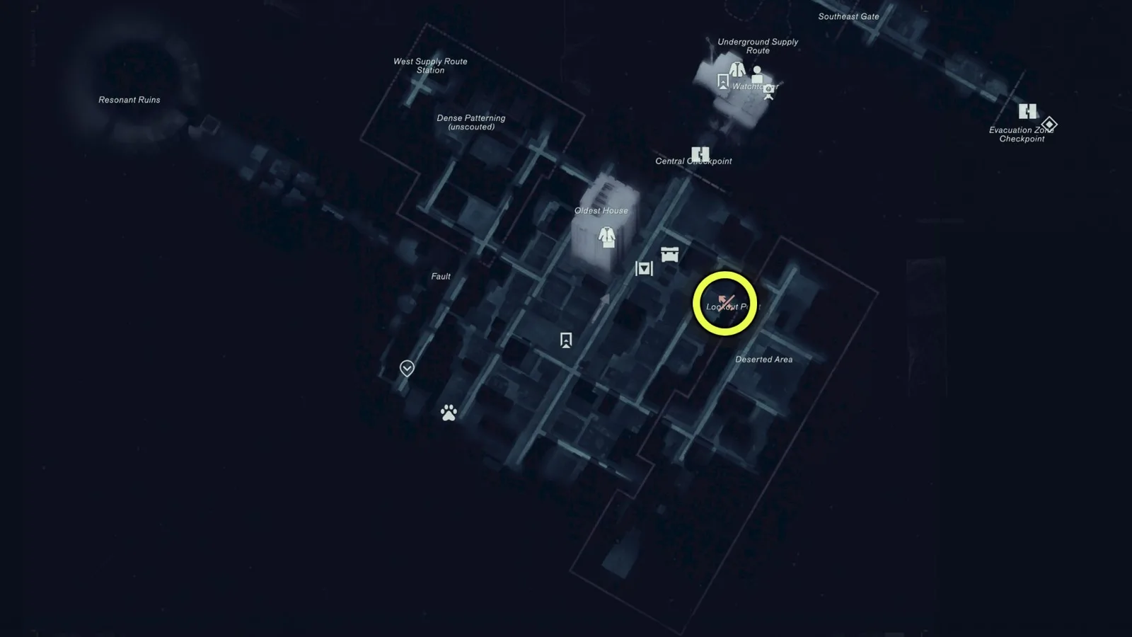 A map screenshot of the location of the Beach Day Drawing collectible in Control Resonant.