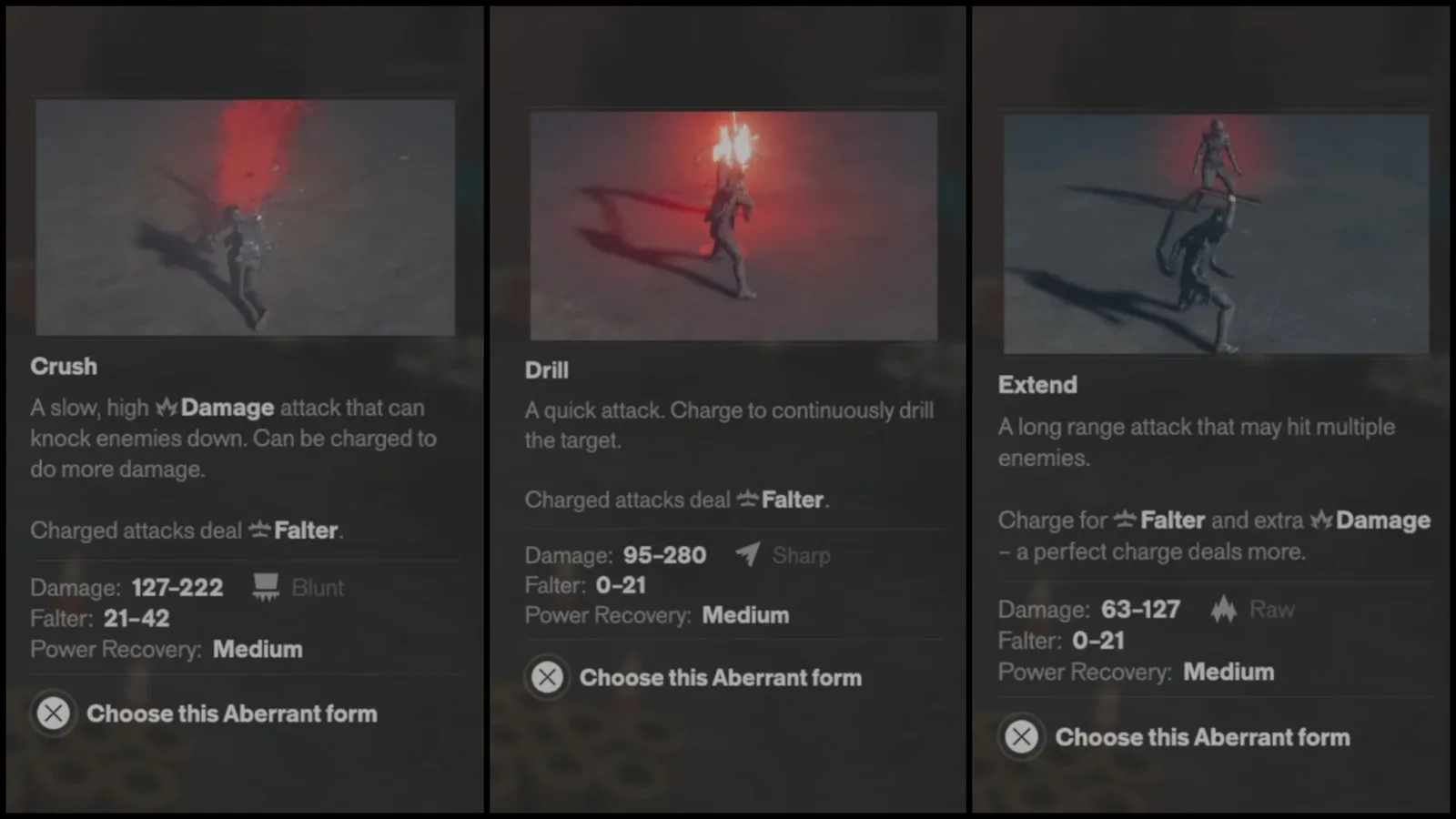 A collage of screenshots from Control Resonant, showing each of the secondary weapon forms.