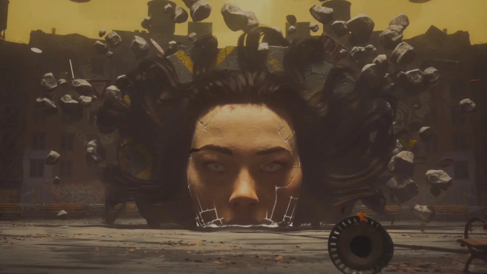 A screenshot of the Artist boss from Control Resonant's Orientation quest.