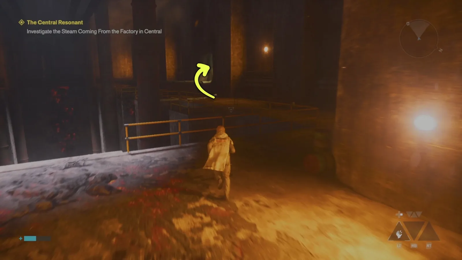 A screenshot from Control Resonant's Central Resonant mission, showing the route to the second lava glob.