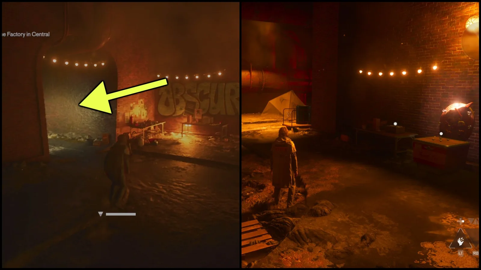 A collage of screenshots from Control Resonant's Central Resonant mission, showing the location of the makeshift sleeping area.