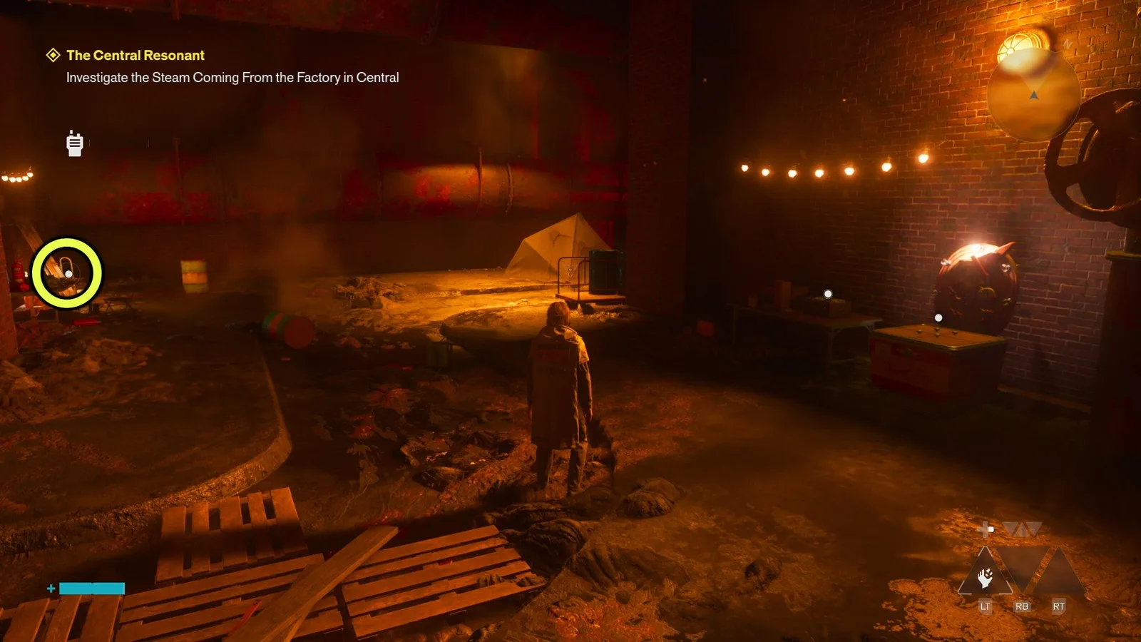 A screenshot from Control Resonant's Central Resonant mission, showing the location of the old journal collectible.