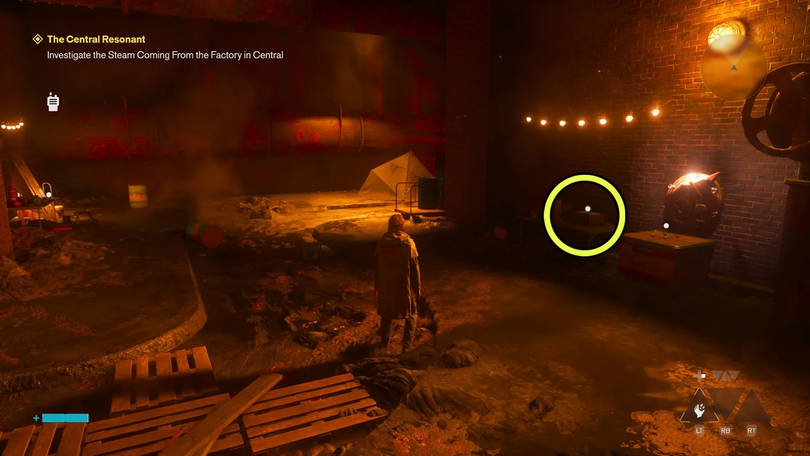 A screenshot from Control Resonant's Central Resonant mission, showing the location of the factory log 3.