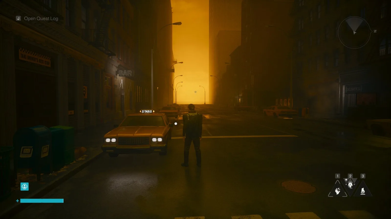 Dylan stands next to a Taxi in Control Resonant