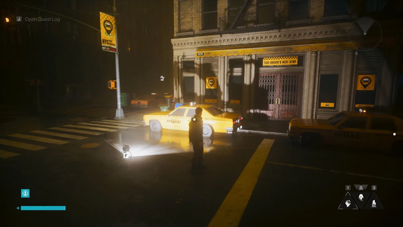 Dylan looks at a Taxi with a light shining on it but the wrong shadow in Control Resonant