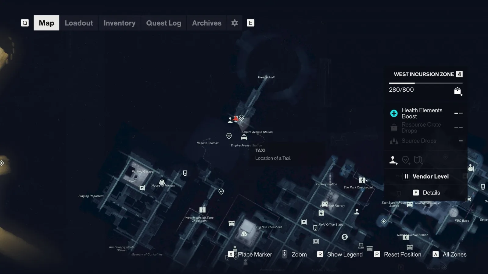 The Taxi location in the West Incursion Zone in Control Resonant