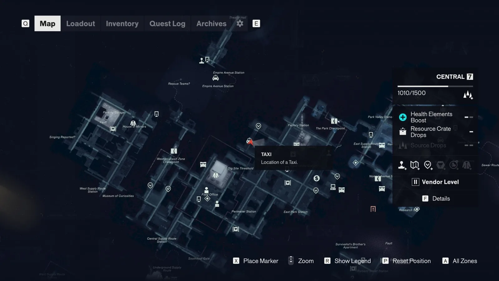 The Taxi location in Central in Control Resonant
